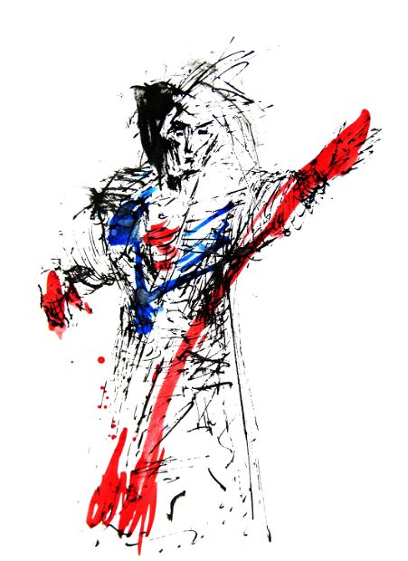 JOCHANAAN, Figur aus der Oper SALOME, Aquarell-Tusche, 48 x 36 cm